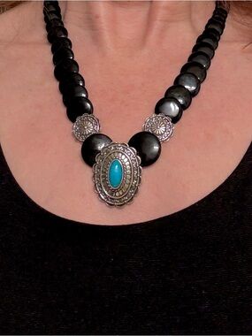 Show-stopper! Onyx, Sterling Silver, Turquoise necklace by Carolyn Pollack